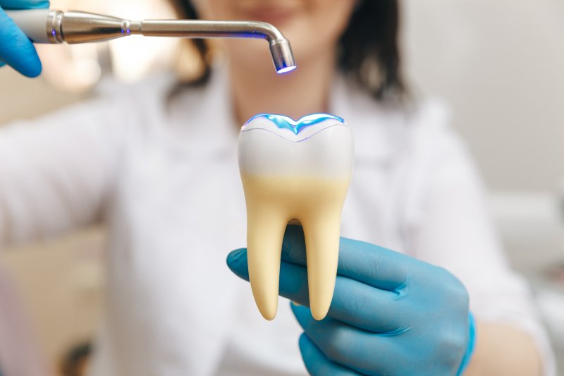 a dentist demonstrating the process of dental fillings